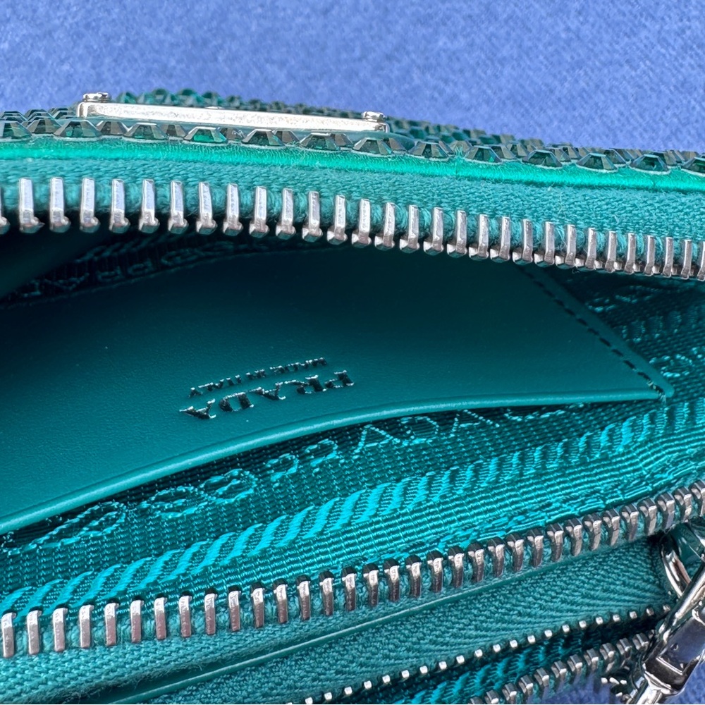 Prada green mini triangle glitter crossbody pouch new - Picture 5 of 5